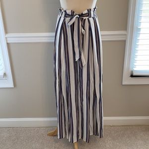 Striped tie waist flowy pants